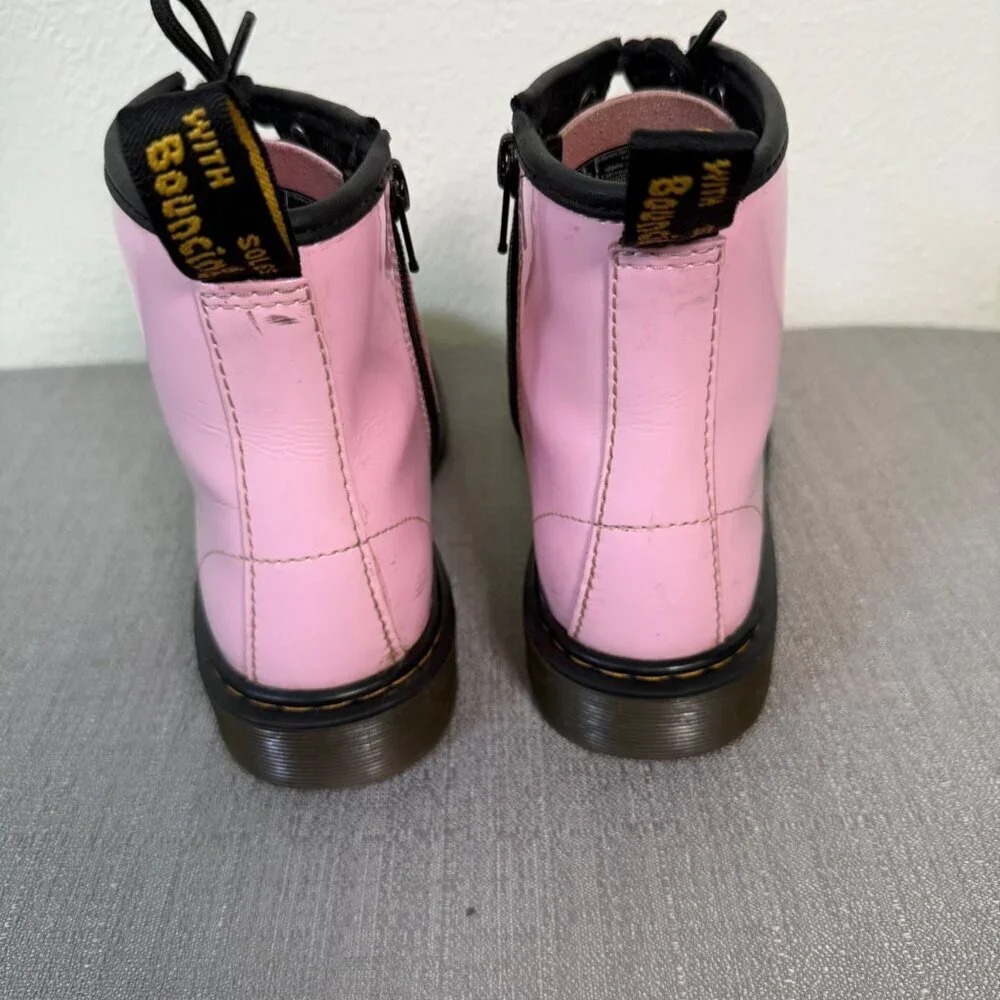 Dr. Martens 1460 J Pale Pink Patent Leather Lace Up Side Zip Boots Girls 3
